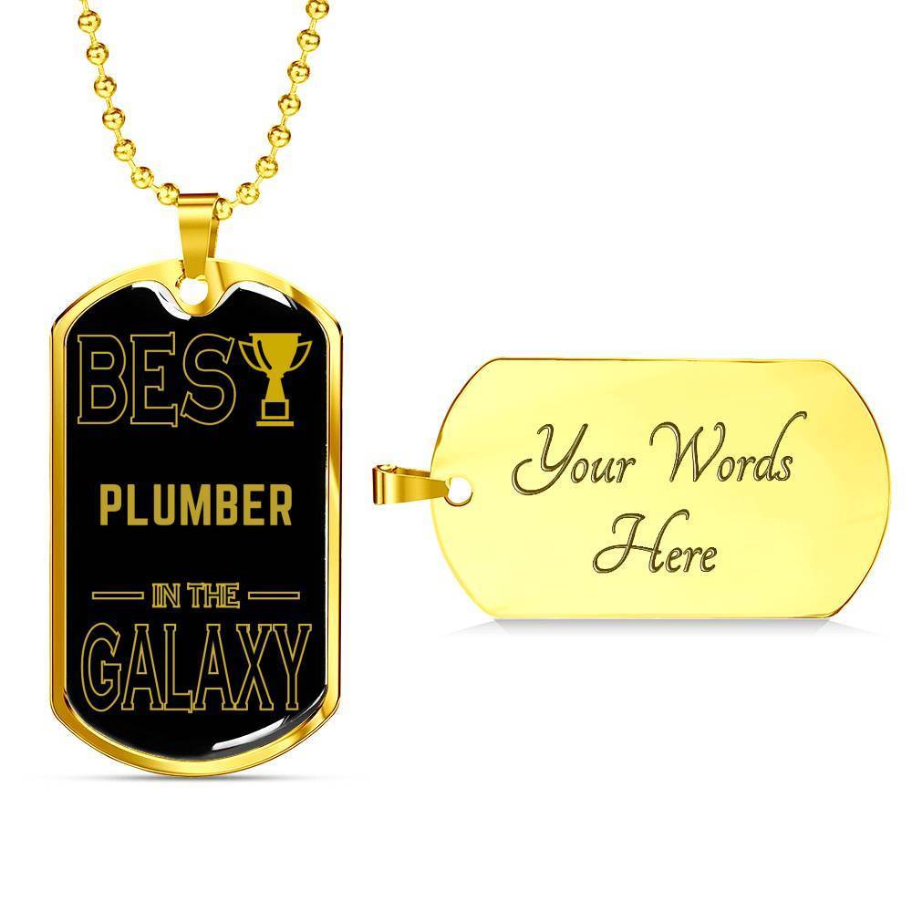 Best Plumber In The Galaxy Necklace Stainless Steel Or 18k Gold Dog Tag W 24 75$